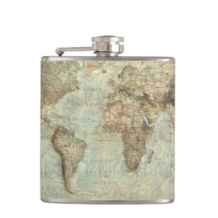 Vintage World Map Flask