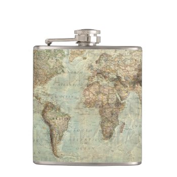 Vintage World Map Flask by Botuqueandco at Zazzle