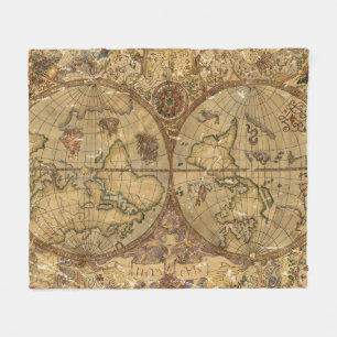 Vintage World Map Fleece Blanket