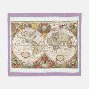 vintage world map fleece blanket