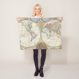 Vintage WORLD MAP Fleece Blanket