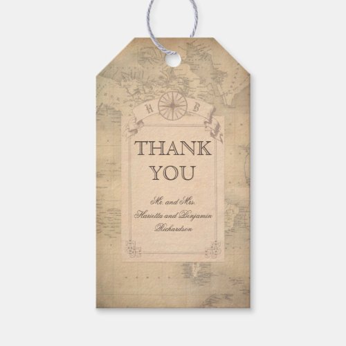 Vintage World Map Gift Tags - World travel map vintage old wedding thank you tag