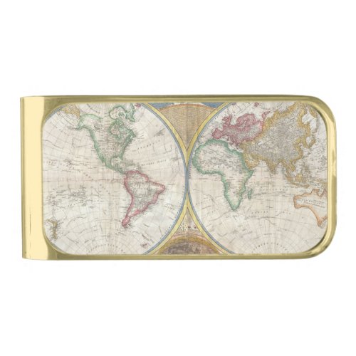 Vintage World Map Gold Finish Money Clip