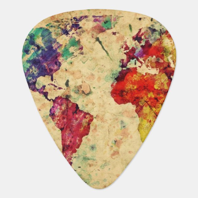 Vintage world map guitar pick (Front)