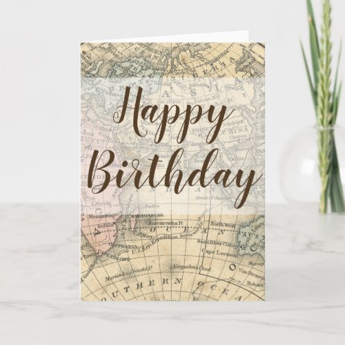 Vintage World Map Happy Birthday Card