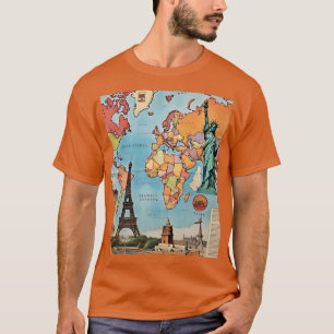 Vintage World Map Iconic Landmarks Mens Tshirts
