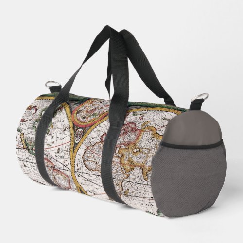 Vintage World Map in Brown and Gray Duffle Bag