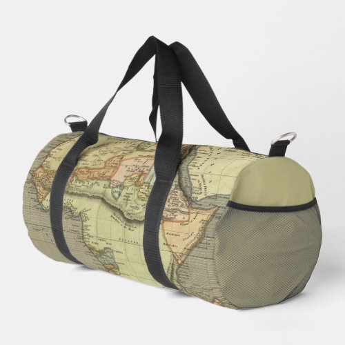 Vintage World Map In Green Duffle Bag