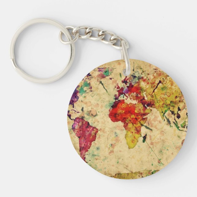 Vintage world map keychain (Front)