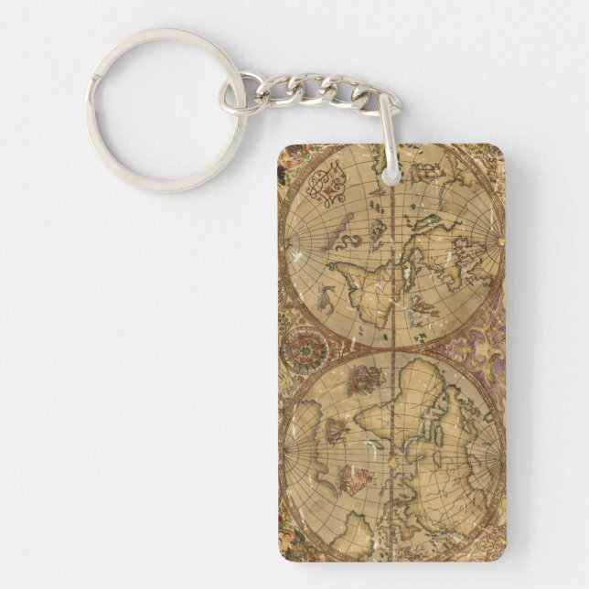 Vintage World Map Keychain (Front)