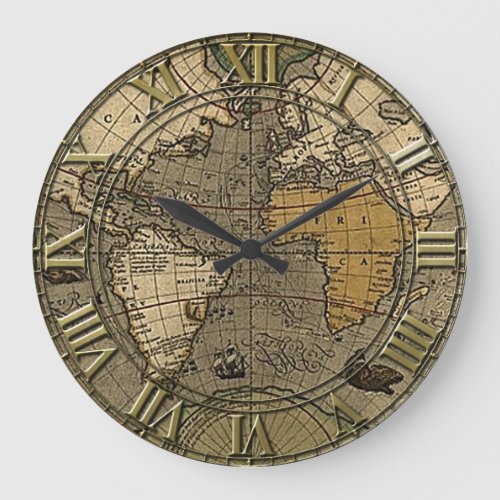 Vintage World Map Large Clock