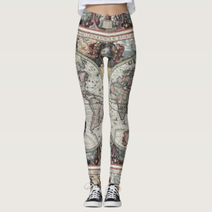 Yoga Waist Capri Leggings - Adult XS / Girl's 8-10 - Antique World Map 1913  - READY TO SHIP - Rainbow Rules