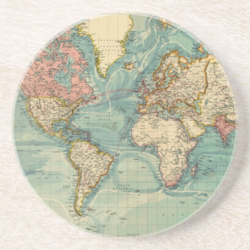 Vintage World Map Lithograph Elegant Coaster