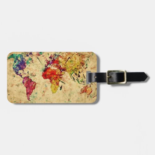 Vintage world map luggage tag