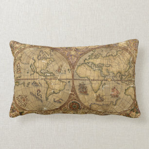 Vintage World Map Lumbar Pillow