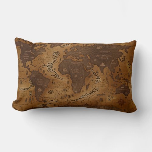 Vintage World Map _ Lumbar Throw Pillow