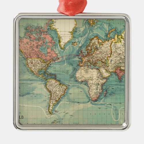 Vintage World Map Metal Ornament