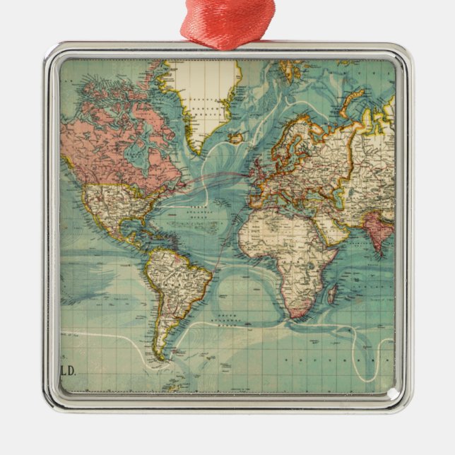 Vintage World Map Metal Ornament (Front)