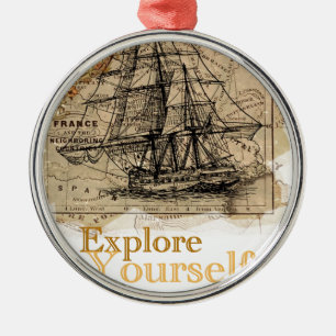 Vintage World Map Metal Ornament