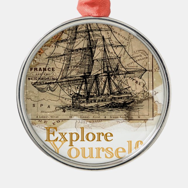 Vintage World Map Metal Ornament (Front)