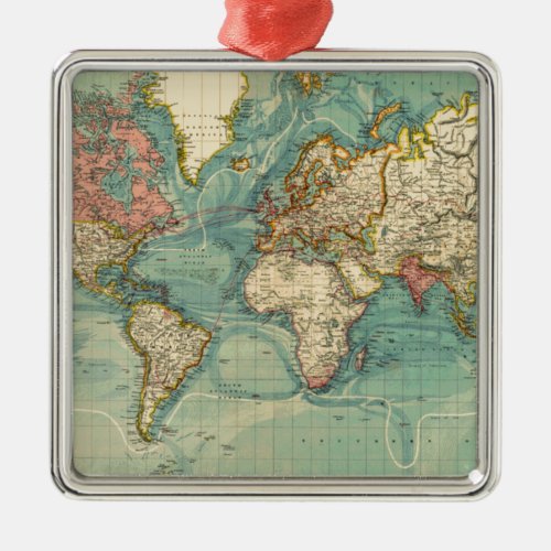 Vintage World Map Metal Ornament