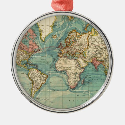 Vintage World Map Metal Ornament