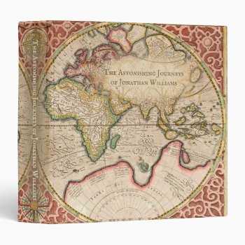 Vintage World Map Monogram Name 3 Ring Binder by ilovedigis at Zazzle