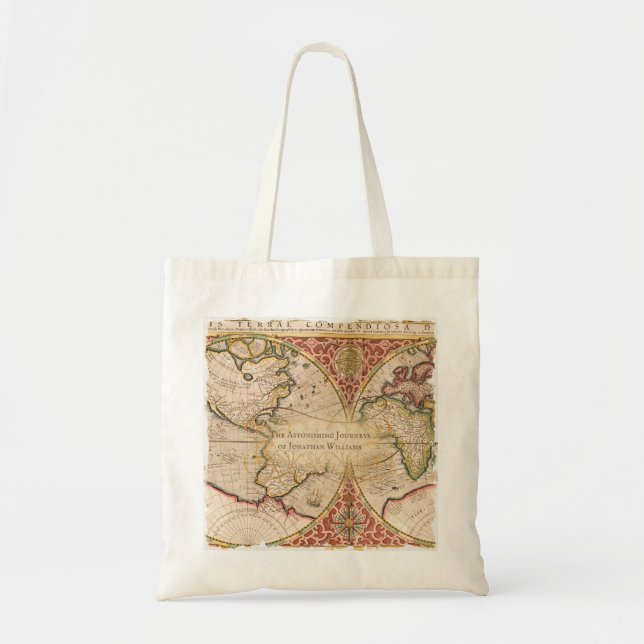 Vintage World Map Monogram Name Tote Bag (Front)