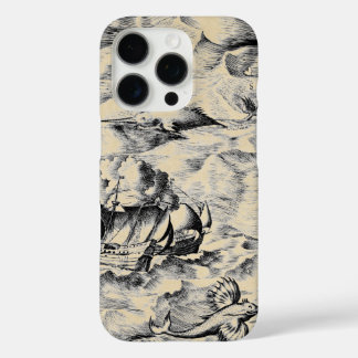 Vintage World Map Monsters Narwhal and Flying Fish iPhone 16 Pro Case
