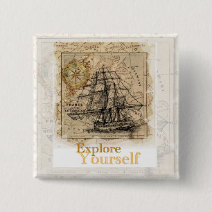 vintage world map motivational quote pinback button