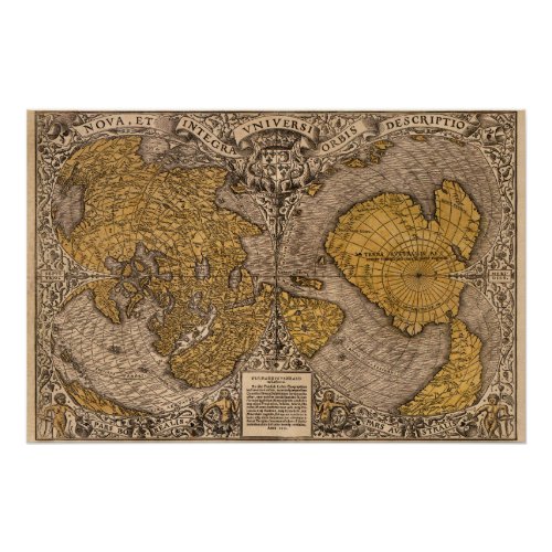 Vintage world map Noua et integra uniuersi orbis Poster