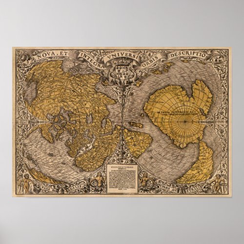 Vintage world map Noua et integra uniuersi orbis  Poster