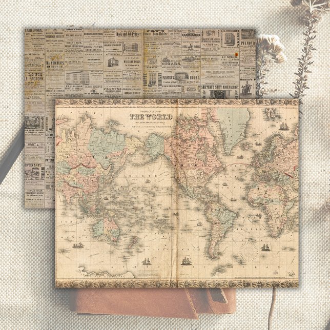 Vintage World Map Old Paper Junk Journal Page  (Creator Uploaded)