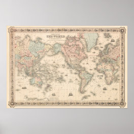 Vintage world map. Old retro antique cartography Poster