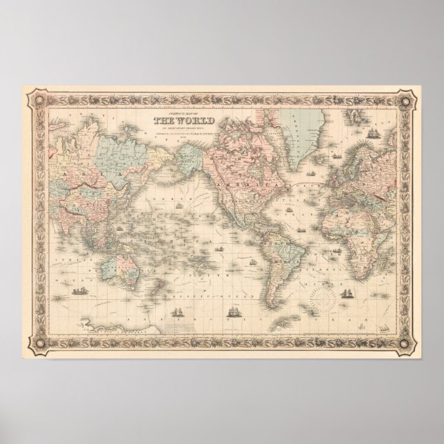 Vintage world map. Old retro antique cartography Poster (Front)