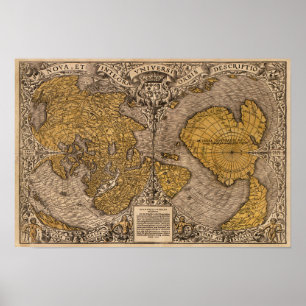 Vintage world map. Old retro antique cartography Poster
