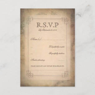 Vintage World Map Old Wedding RSVP Cards