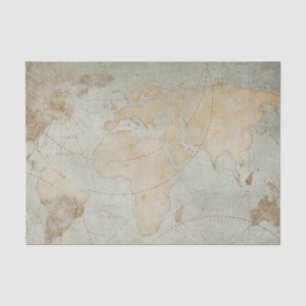 Vintage World Map Pale Blue Decoupage Craft Tissue Paper