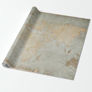 World Map Kraft Tissue Wrap Vintage / Antique Look 15x20 or 20x30