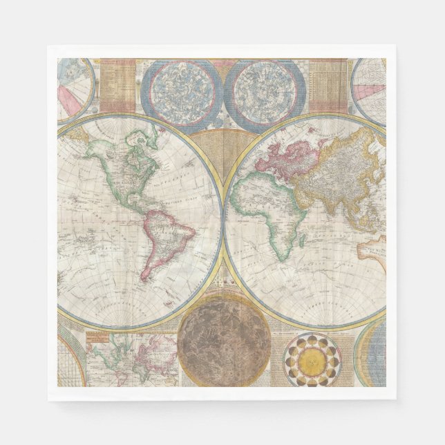 Vintage WORLD MAP Paper Napkins (Front)
