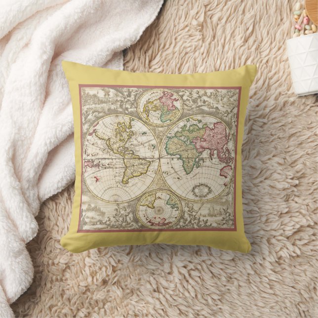 VINTAGE WORLD MAP PILLOW (Blanket)