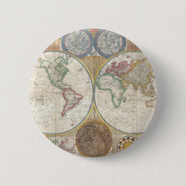 Vintage WORLD MAP Pinback Button (Front)