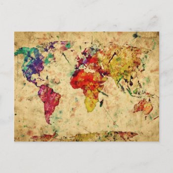 Vintage World Map Postcard by watercoloring at Zazzle