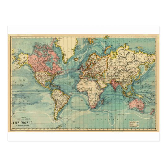 Vintage World Map Postcard | Zazzle.com