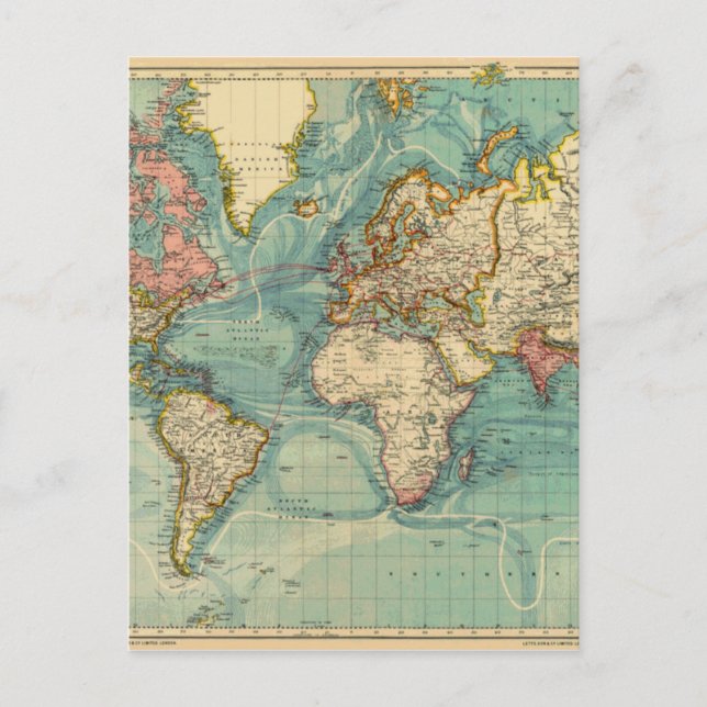 Vintage World Map Postcard (Front)