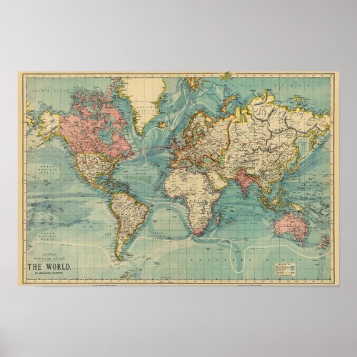 Vintage World Map Poster  Old World Map