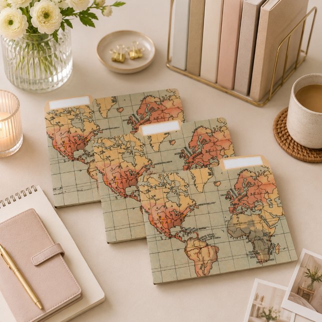 Vintage World Map Retro Explorer  File Folder (Creator Uploaded)
