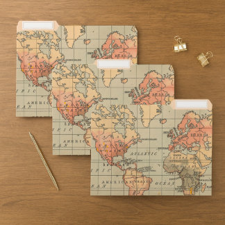 Vintage World Map Retro Explorer File Folder