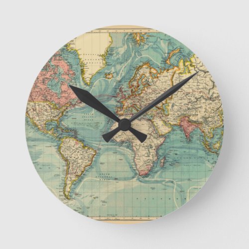 Vintage World Map Round Clock