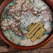 Vintage World Map Round Wood Serving Tray (Top)